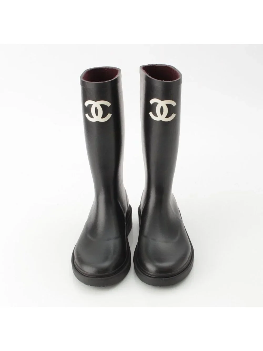 Chanel Rubber CC Logo Rain Shoes Boots Black